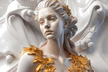 Statue of a beautiful woman made of gold and white marble