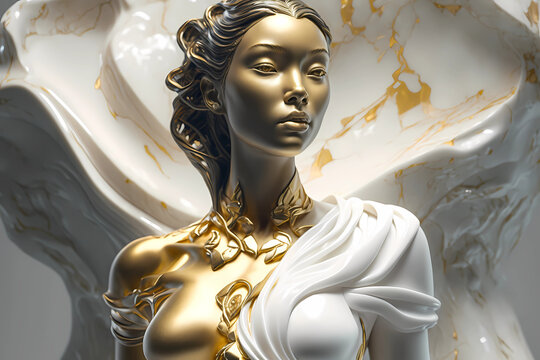 Statue of a beautiful woman made of gold and white marble