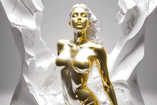 Statue of a beautiful woman made of gold and white marble