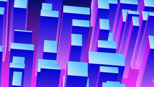 Abstract 3d cubes rectangles blue gradient in the form of a big city with skyscrapers abstract background. Video 4k, 60 fps