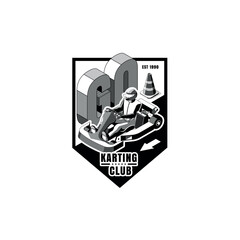 isometric vector logo karting club, extreme sport concept. Vector illustration