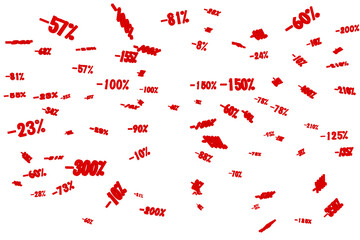 Red percentages and numbers. concept of productivity and value. 3d rendering