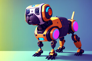 Robot dog. Cute robot doggie in bright colors. Concept of modern world, toy animal. Generative AI.