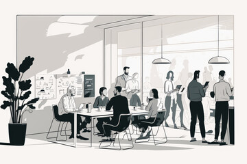 Fototapeta na wymiar People meeting in office, Flat illustration background, Generative AI