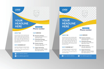 Blue yellow gradient colors corporate business flyer design template. modern creative vector flyer design for advertising company promotion grow.  A4 half page corporate minimal flyer set