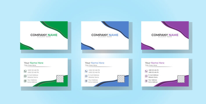Professional business card design with modern minimalist style with white background.