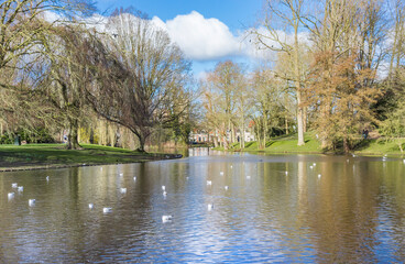 Fototapeta na wymiar Pond in the Noorderplantsoen park in spring in Groningen