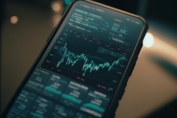 illustration, real-time trading on a smartphone, generative AI - obrazy, fototapety, plakaty