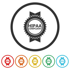 Health Insurance Portability and Accountability Act HIPAA badge icons in color circle buttons