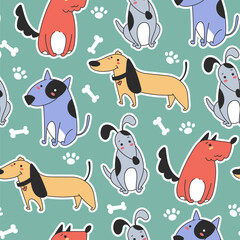 Dog cute seamless pattern doodle cartoon pet print cover line art outline background concept. Vector graphic design illustration