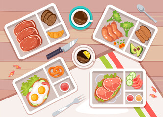 Lunchbox packed food container lunch box meal concept. Vector graphic design element illustration