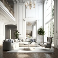 Architecture, luxurious living room on white colour, Ai Generative.