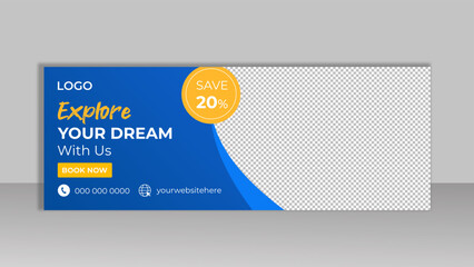 Travel Facebook cover page timeline web ad banner template with photo place modern layout design, Cover banner for social media to promote travel agency post.