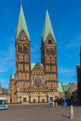 Fototapeta na wymiar Marktplatz or market square in the historical centre of the medieval Hanseatic City of Bremen, Germany Jily 15, 2021