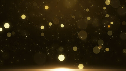 Gold lights rays stage scene for award winning event, abstract particle glitter