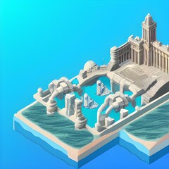 Obraz premium Isometric Atlantis city great architecture with columns