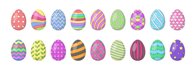 Set of decorated festive Easter eggs. Vector illustration.