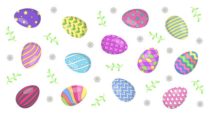 Background of decorated festive Easter eggs. Vector illustration.