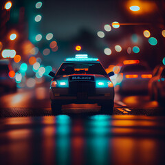Plakat police car lights in city at night.generative ai