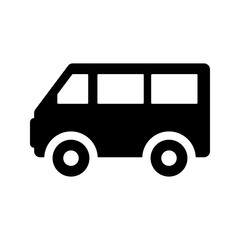 Carriage, conveyance, mini bus icon. Black vector graphics.