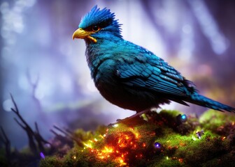 Naklejka premium Illustration of a phoenix bird in a fairy-tale world. Generated by AI