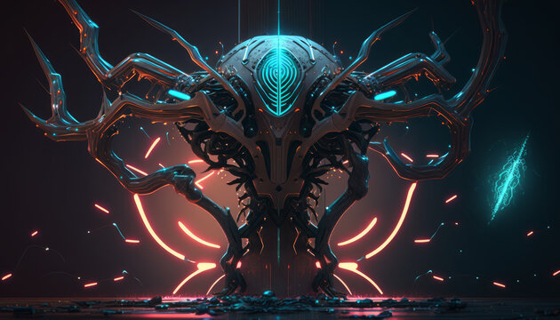 Futuristic artificial intelligence alien technology concept art wallpaper, machine learning, generative ai