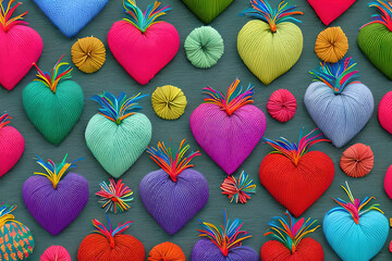 Rainbow colors heart shape of yarn