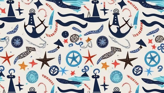Sea Anchors Vector Seamless Pattern. Different Ship Armature Types