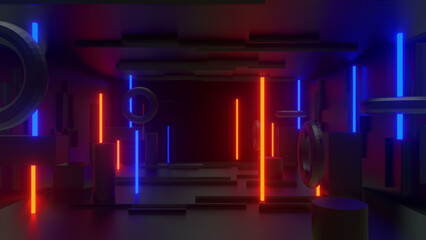 Dark Geometry Tunnel Background 3d render