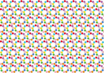 Background with floral rings of small flowers. Blooming colorful wallpaper, the same circles with flowers from a palette of colors. Vector, jpg.