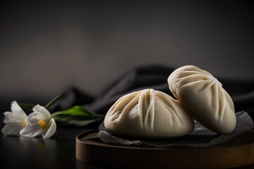illustration, steamed buns on a black surface, ai generative