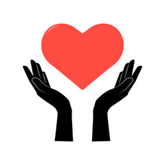 Obraz premium Hands holding a red heart. Silhouettes and lines. 