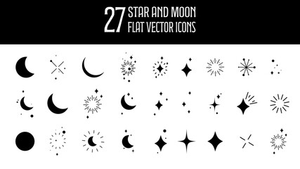 27 Star and Moon Flat vector icons