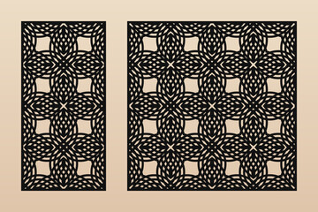Laser cut panels. Vector template, abstract geometric pattern in Oriental style. Elegant grid, mesh, lattice ornament. Decorative stencil for laser cutting of wood, metal, paper. Aspect ratio 1:2, 1:1