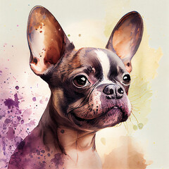 portrait of a bulldog in watercolour style