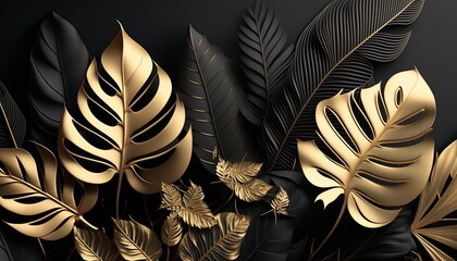 Luxury tropical metalic leaves plant, vines and foliage exotic background abstract of dark botany