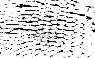 Monochrome texture composed of irregular graphic elements. Distressed uneven grunge background. Abstract vector illustration. Overlay for interesting effect and depth. Isolated on white background.