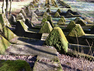  Westwall, known as WWII Siegfried line, panzer stones or anti tank barriers on a military training area in Germany