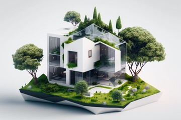 3d luxury apartment on green land, real estate house, AI generated