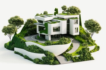 3d luxury apartment on green land, real estate house, AI generated