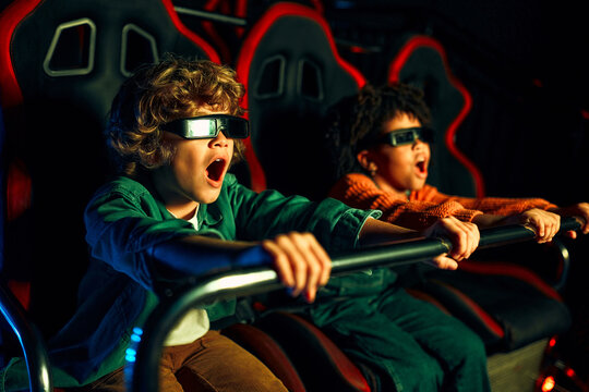 Kids having fun on a carnival Carousel