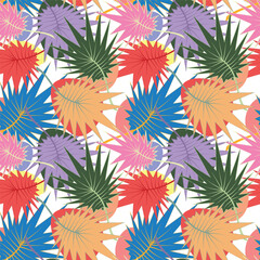 juicy color  palm tree leaves seamless pattern, bright summer background