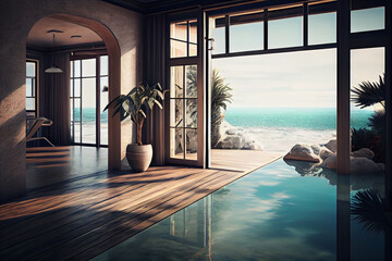 ocean and pool view room.generative ai