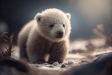 Cute baby polar bear in snow winter,generative ai