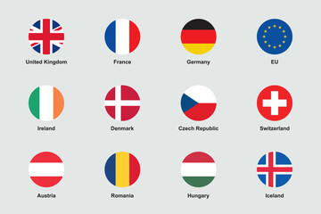 Europe Flags Round Flat Circle Icons Vector Set 1 - obrazy, fototapety, plakaty