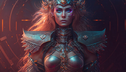 Fototapeta premium Freyja the god of love, sex, and fertility - Cyberpunk - German gods - Mythologies - Generative AI