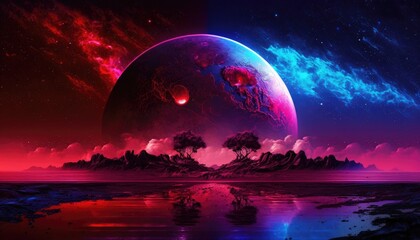 Fototapeta na wymiar Earth horizon, blue purple and red. generative ai