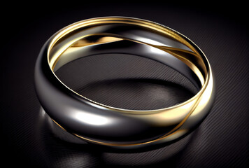 highly polished silver and gold ring isolated on black, generative ai