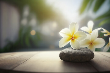 Zen spa product background with tropical plants created with ai generative tools