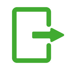 Login vector icon. Green door with right arrow vector. Evacuation icon. Door opening direction vector.